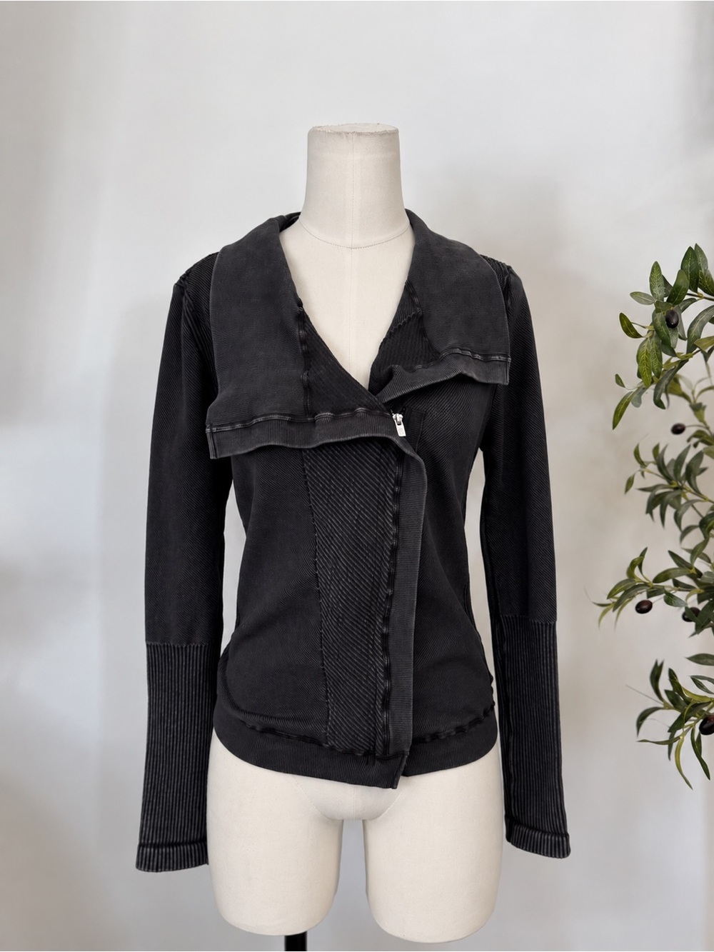 Free People Movement Black Washed Ribbed Moto Jacket XS/S
